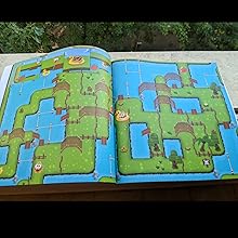 Book open on pages with grasslands and lake mazes