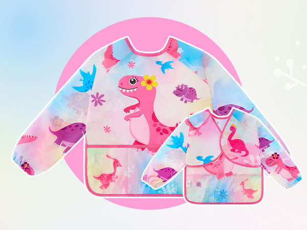 Dinosaur Art Smock- Girls Toddler Smocks for Kids Waterproof Apron Long Sleeve Kids'' Artist Smocks