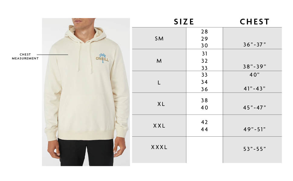 Mens Hoodie Size Chart