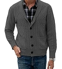 Men''s Casual Long Sleeve Shawl Collar Buttons Down Cable Knit Cardigan Sweater with Pockets