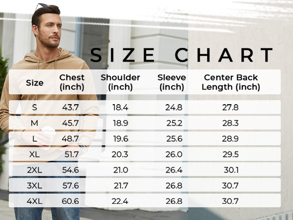 men hoodies size chart