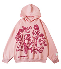 Cartoon Line Character Print Hoodie