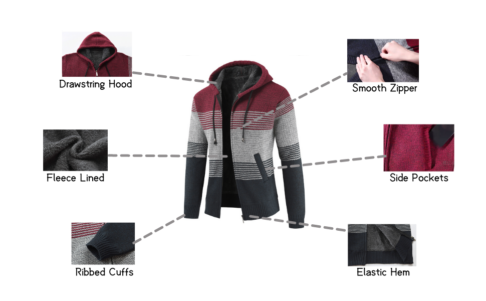  Men''s Zip Up Hooded Fleece Cardigan Sweater Winter Warm Sherpa Lined Jacket Coat Hoodies 