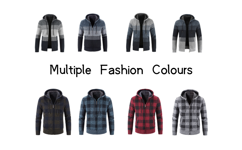  Men''s Zip Up Hooded Fleece Cardigan Sweater Winter Warm Sherpa Lined Jacket Coat Hoodies 