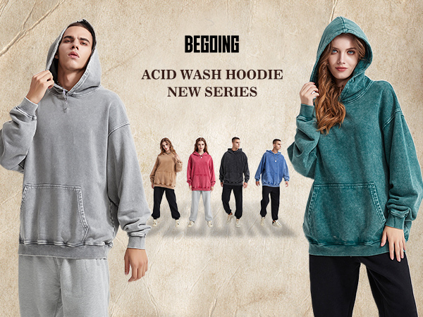 Acid Wash Hoodie Oversized Vintage Basic Loose Pullover Sweatshirt