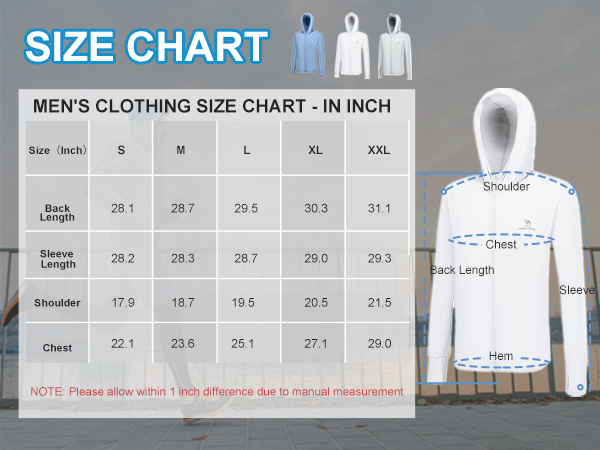 size chart for mens protection jacket