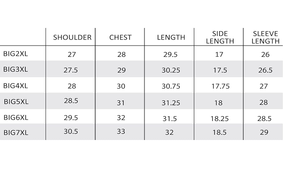 MHO102-103 HOODIE SIZE CHART