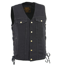 Milwaukee Leather Mens Men Denim Cotton Motorcycle Biker Riders Vest Shirt Style Collar