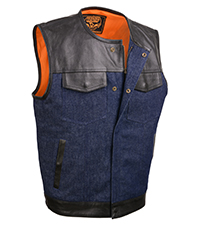 Milwaukee Leather Mens Men Denim Cotton Motorcycle Biker Riders Vest Shirt Style Collar