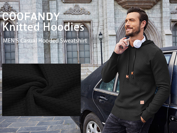 COOFANDY Men''s Knitted Hoodies Hipster Casual Hooded Sweatshirt