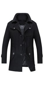 Men''s Winter Solid Single Breasted Thicken Warm Wool Blend Pea Coat