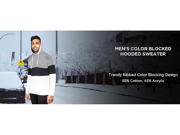 X RAY men''s slim fit knitted hoodie sweater casual color block hooded pullover sweaters