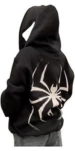 Women Men Vintage Rhinestone Full Zip Up Hoodie Skeleton Spider Graphic Gothic Sweatshirt