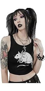 Rat Print Sleeveless Crop Top Women Slim Fitness Gothic Black Y2K Tank Tops Punk Aesthetic Tube Vest