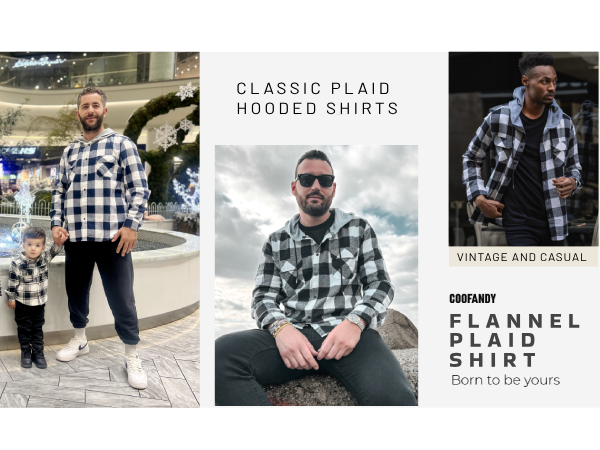 Mens Plaid Hoodie Flannel Shirt