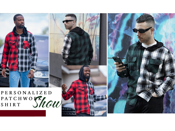 Mens Plaid Hoodie Flannel Shirt Jacket