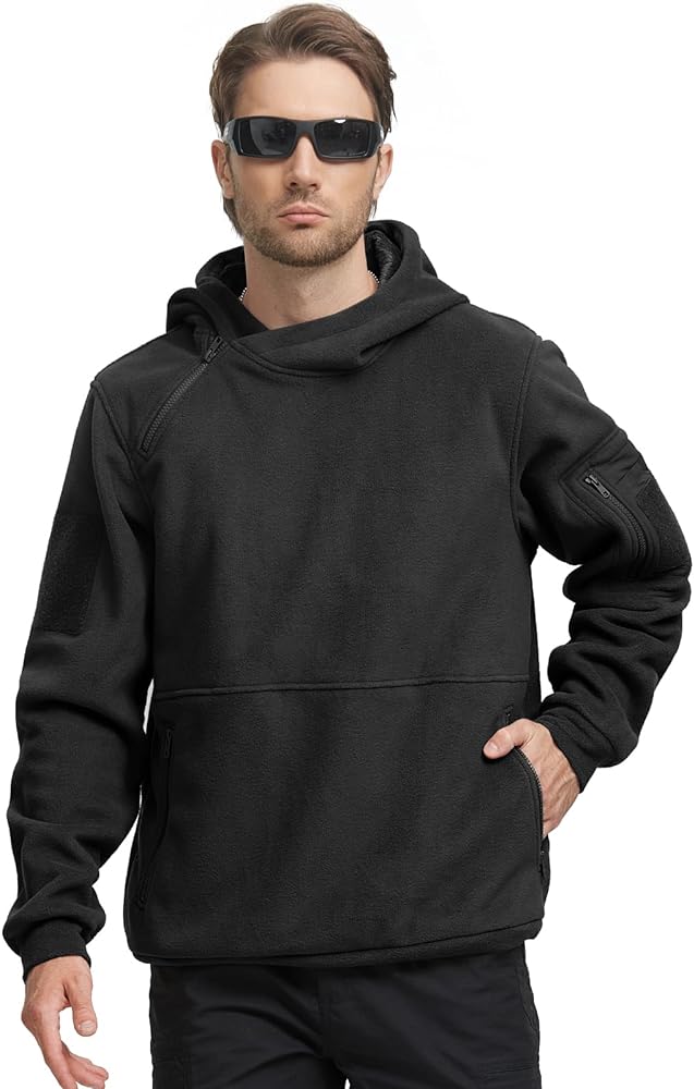 FREE SOLDIER Men's Tactical Winter Fleece Pullover Hoodie Warm Long Fleece lined Hooded Sweatshirt