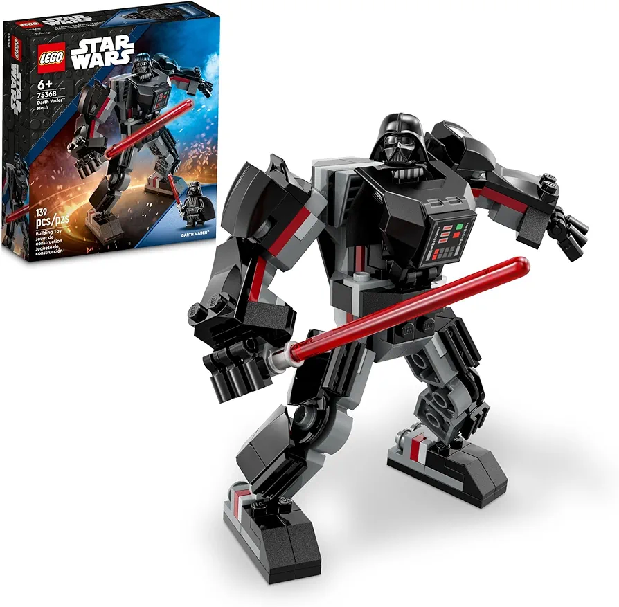 LEGO Star Wars Darth Vader Mech 75368 Buildable Star Wars Action Figure, This Collectible Star Wars Toy for Kids Ages 6 and Up Features an Opening Cockpit, Buildable Lightsaber and 1 Minifigure