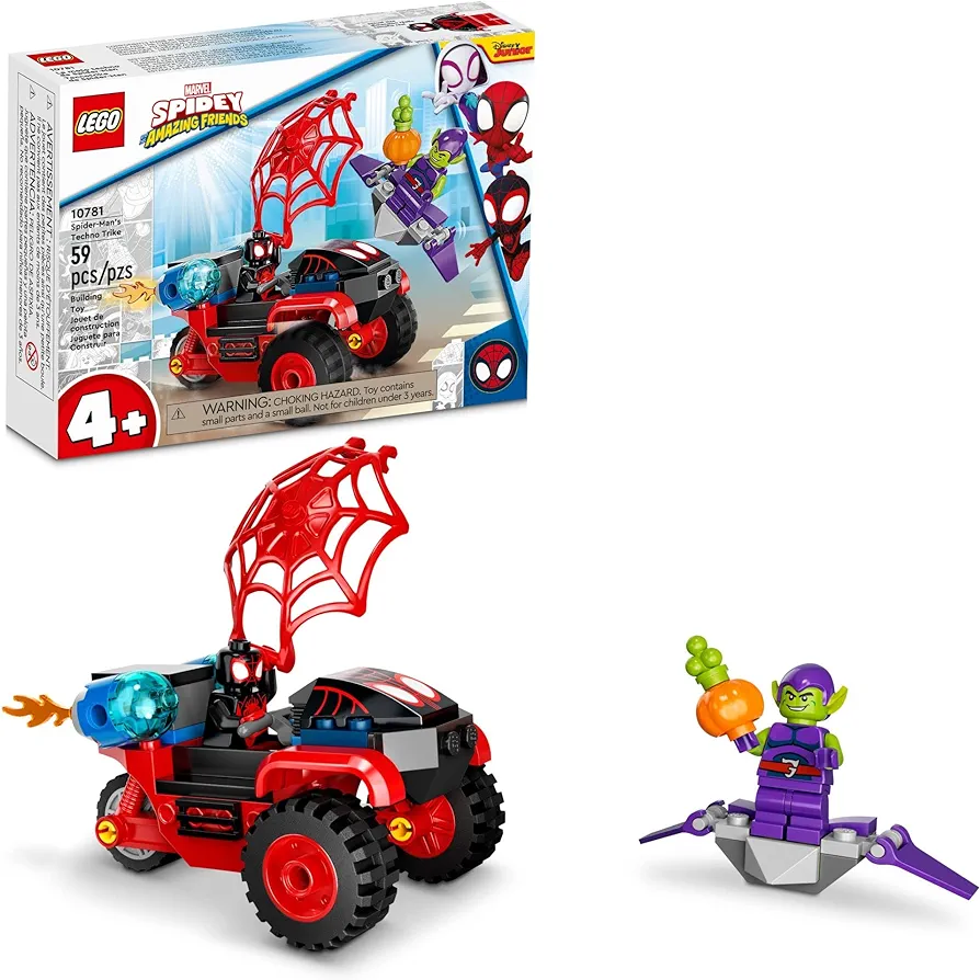 LEGO Marvel Spider-Man Miles Morales: 10781 Spider-Man’s Techno Trike Set, Spidey and His Amazing Friends Series, Toy for Preschool Kids Age 4 +