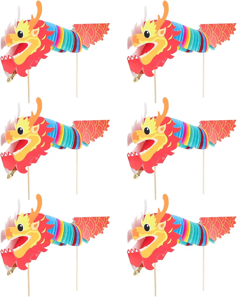 PRETYZOOM Kids Toys Hand Tools Chinese Paper Dragon ation 6 Sets Chinese New Year Dragon Picks Dragon Puppets Chinese New Year Arts and Crafts for Kids to ate Kid Toys Manual Supply