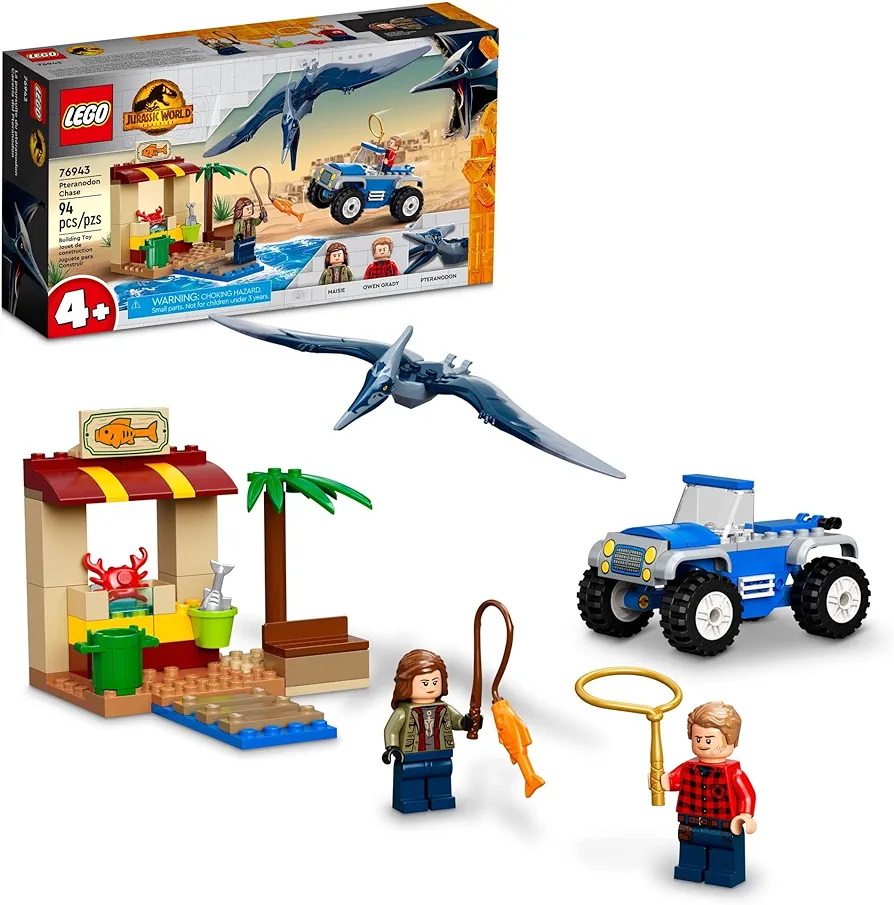 LEGO Jurassic World Pteranodon Chase 76943 Dinosaur Toy Set with 2 Minifigures and Buggy Car, Gift Idea for Kids 4 Plus Years Old