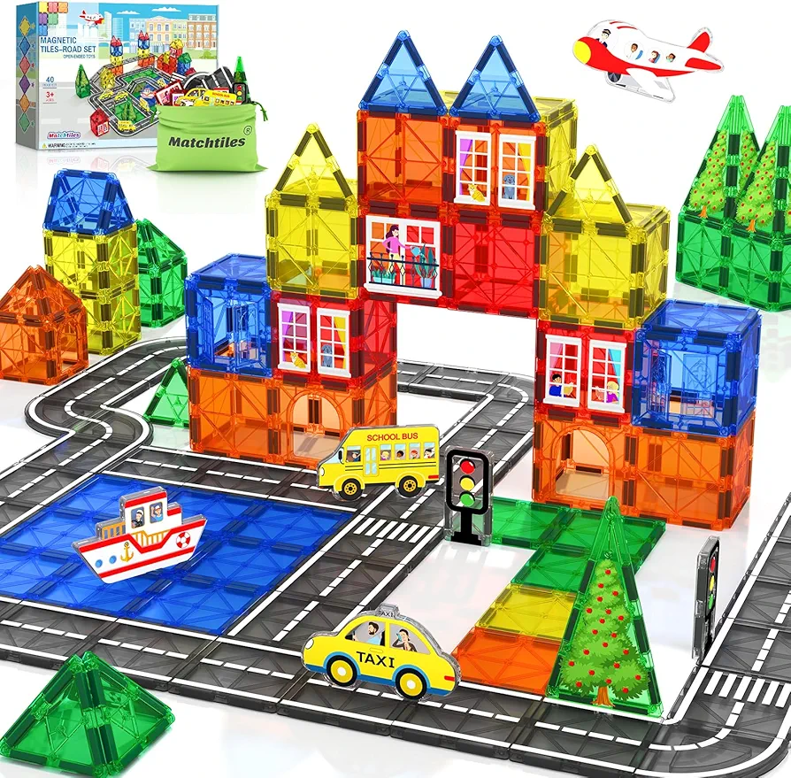 Magnetic Tiles Road Set - Kids Toys for 3+ Year Old Boys & Girls, Magnet Building Blocks Expansion Pack, STEM Educational Toy for Ages 5-7 4-8, Classroom Must Haves Preschool Learning Toys