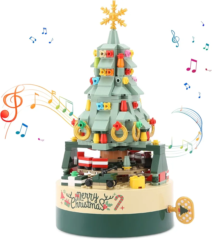 Christmas Building Blocks Toys, 360 PCS Christmas Tree Building Blocks Toy Set with Musical Box, Octave Box for Adults Kids 8-12 Age 8+