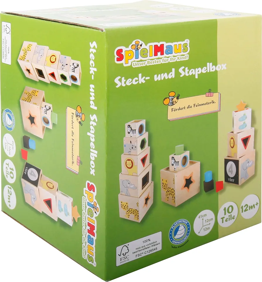 Wooden Stacking and Plug-in Box, 10 Pieces