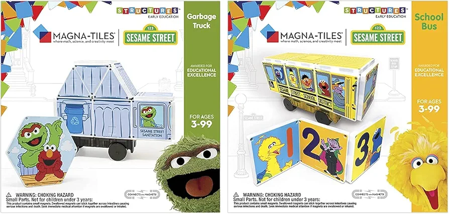 Sesame Street Transportation Magna-Tiles Structure Combo, The Original Magnetic Building Tiles Making Learning Fun and Hands-On, Versatile Educational Toy for Kids Ages 3 Years +