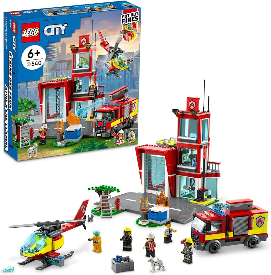 LEGO City Fire Station Set 60320 with Garage, Helicopter & Fire Engine Toys plus Firefighter Minifigures, Emergency Vehicles Playset, Gifts for Kids Age 6 Plus