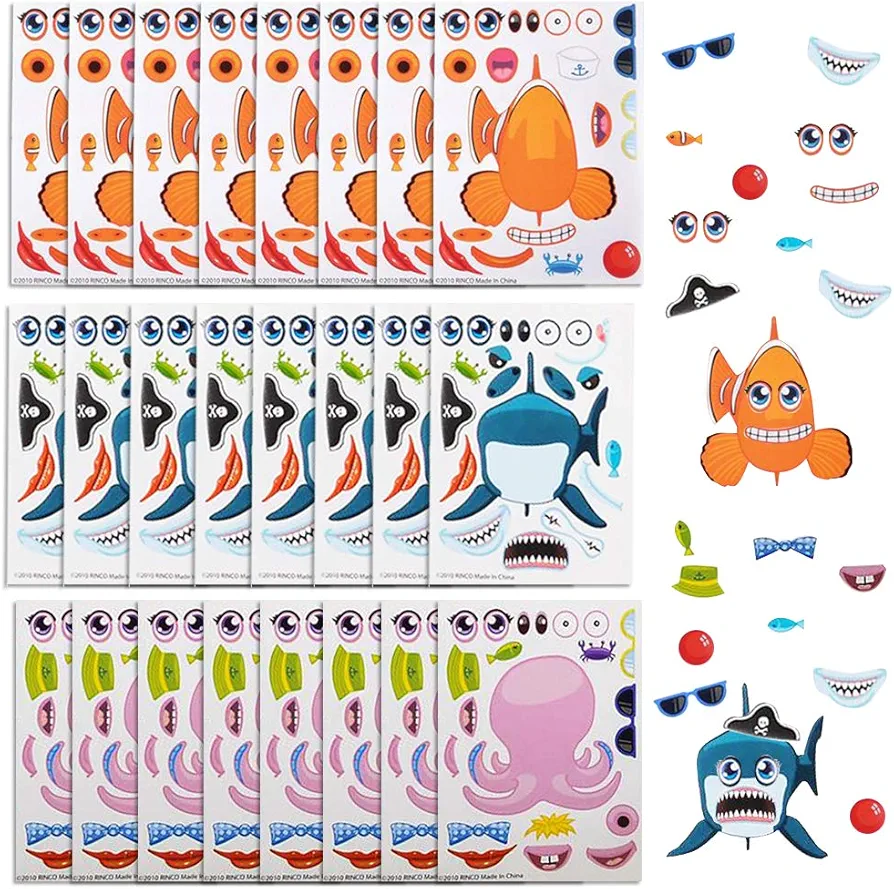 ArtCreativity Make Your Own Sea Life Sticker Assortment, Set of 24 Sheets, Unique Arts ‘n Crafts Activity Supplies Kit for Kids, Sticker Prize, Fun Birthday Party Favor, Goodie Bag Filler