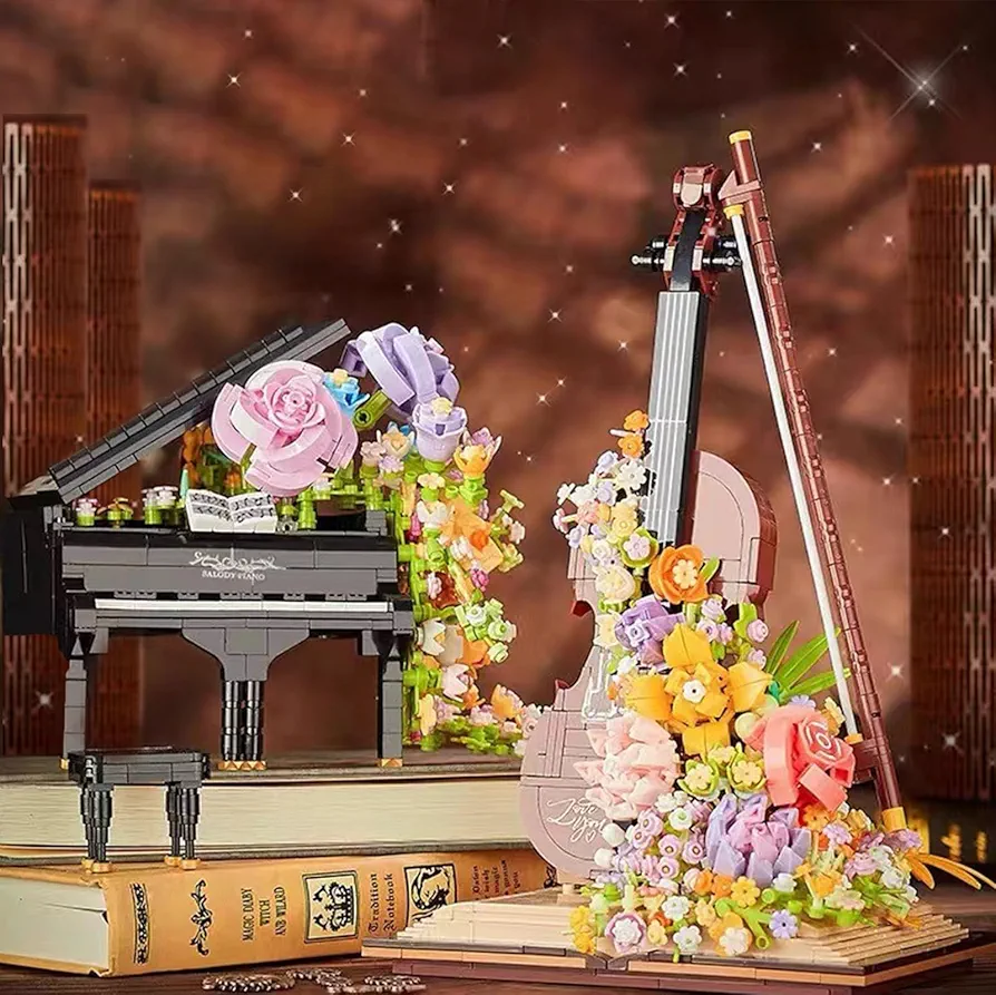 Flower Violin & Grand Piano Mini Building Blocks Set for Adults