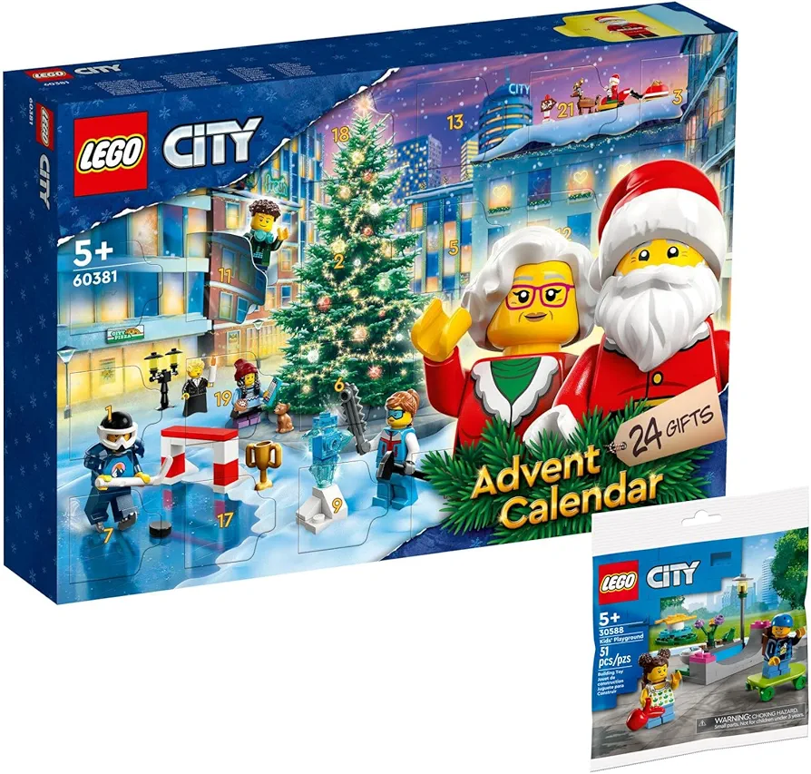 LEGO City Set of 2: 60381 LEGO City Advent Calendar 2023 & 30588 Children's Playground