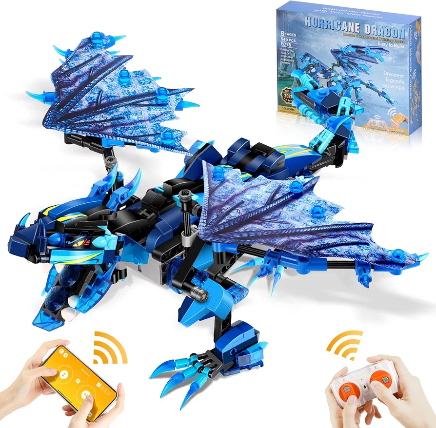 Sillbird Hurricane Dragon Building Kit, Remote & APP Controlled STEM Projects for Kids Age 8-12 Toys Gifts for Boys Girls Age 7 8 9 10 11 12 14-16+ (549 Pieces)