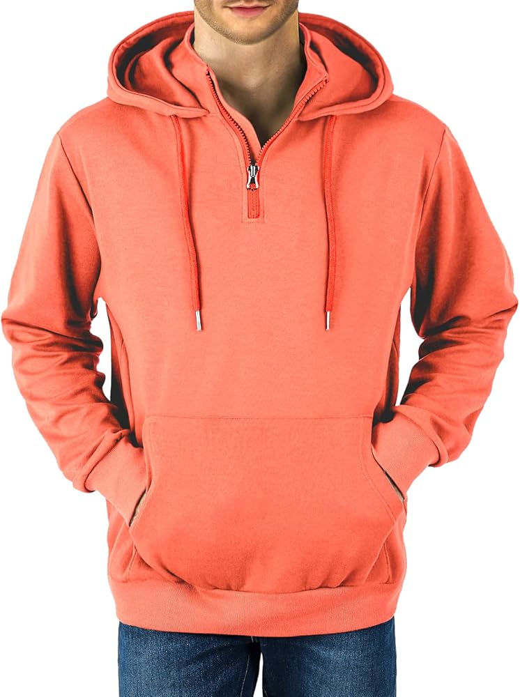 Ohoo Men's Quarter Zip Pullover Hoodie with Mock Neck Lightweight Regular Fit Hooded Sweatshirt