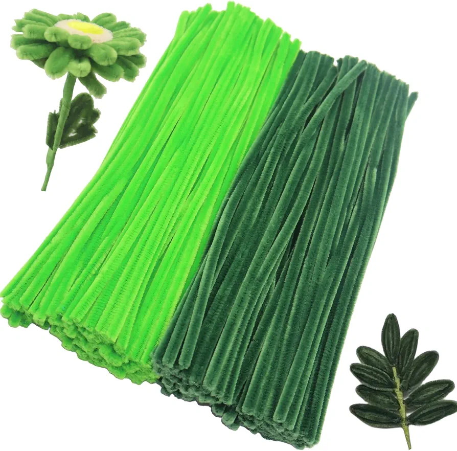 Apedoixy 200 Pieces Pipe Cleaners Craft Bulk 2 Assorted Colors,6mm x 12inch Thick Fuzzy Chenille Stem Sticks for Craft Art DIY Projects Decorations (Light Green,Forest Green)