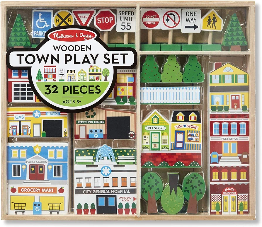 Melissa & Doug (FFP) - Pretend Play Wooden Town Play Set For Kids With Storage