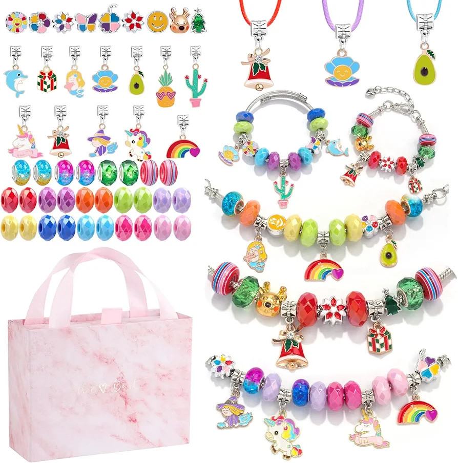 Charm Bracelet Making Kit for Girls Jewelry Making Supplies Beads Unicorn Mermaid Arts and Crafts Girls Toys Age 6-8