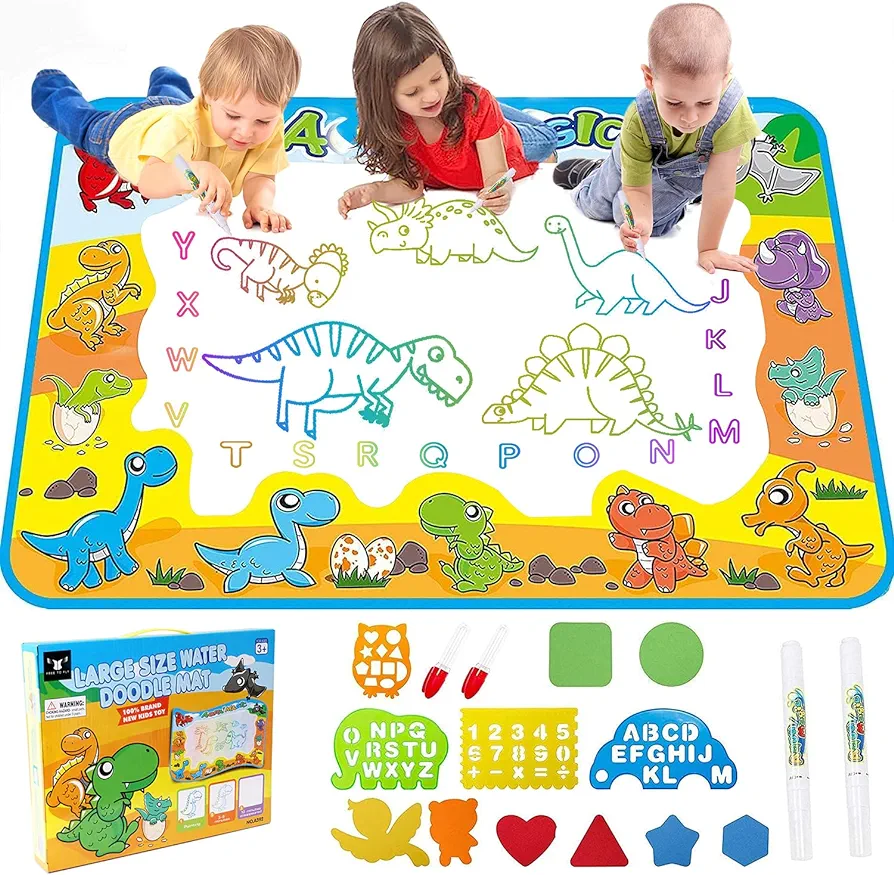 Kids Toys Water Doodle Mat: Dinosaur Painting Coloring Pad for Toddlers 1-3 - Aqua Magic Drawing Board for 2 3 4 Year Old Toddler Arts and Crafts Christmas Birthday Gifts for Girls Boys Age 2-4 3-5