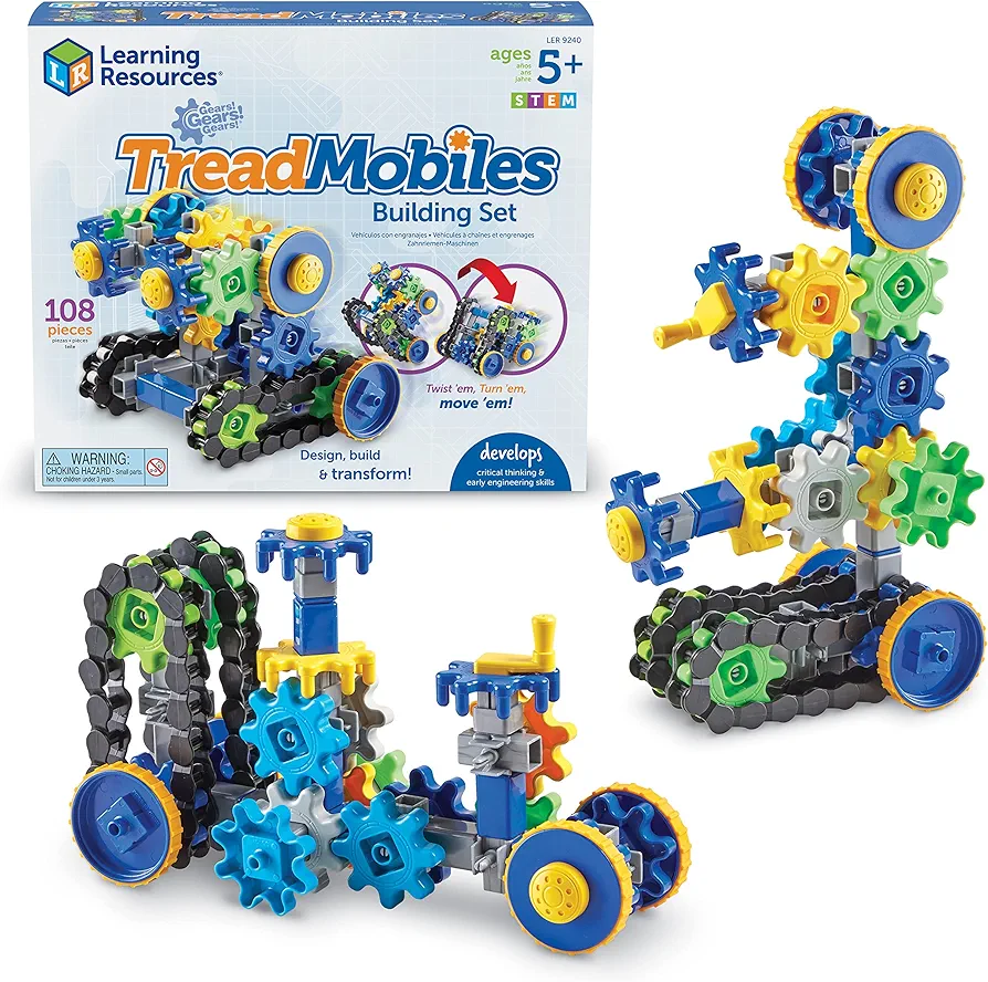 Learning Resources Gears! Gears! Gears! Treadmobiles Building Set, STEM Toys, Develops Early Engineering Skills, 108 Pieces, Ages 5+