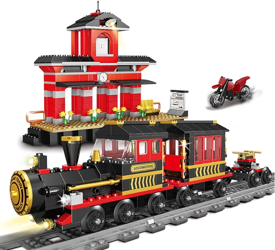 Building Blocks Toys 583 Pieces Classic Train Set with Station Construction Brick Education Learning Toys for Kids 6+ Birthday for Boys and Girls Train Combination