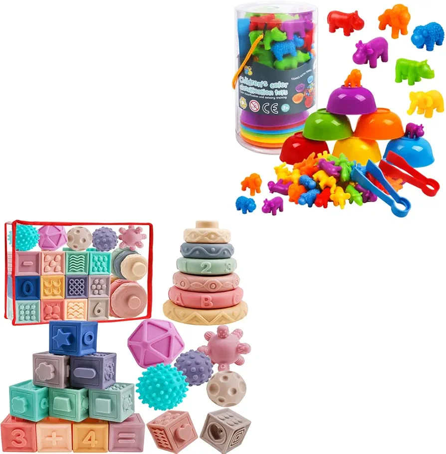 ounting Animals Toys Matching Game for Kids &Baby Blocks Soft Building Blocks Montessori Toys