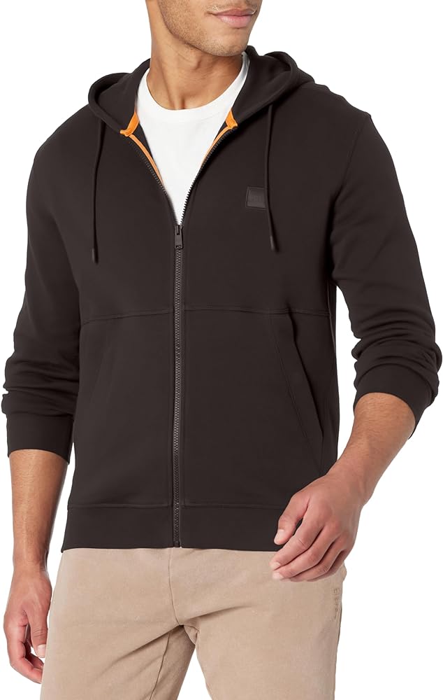 BOSS Men's Logo Patch Zip Up Hooded Sweatshirt