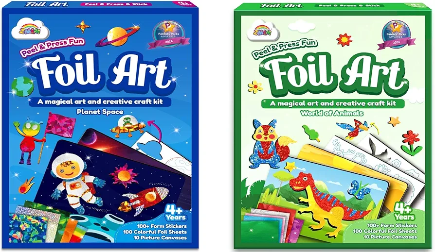 ZMLM Arts & Crafts Kit for Kids: Foil Art Fun Space & Dinosaur Gift for 4 5 6 7 8 9 Year Old Girls Mess Free Art Craft Supplies for Kid Activity Kits Travel Toys Birthday Halloween Christmas Gifts