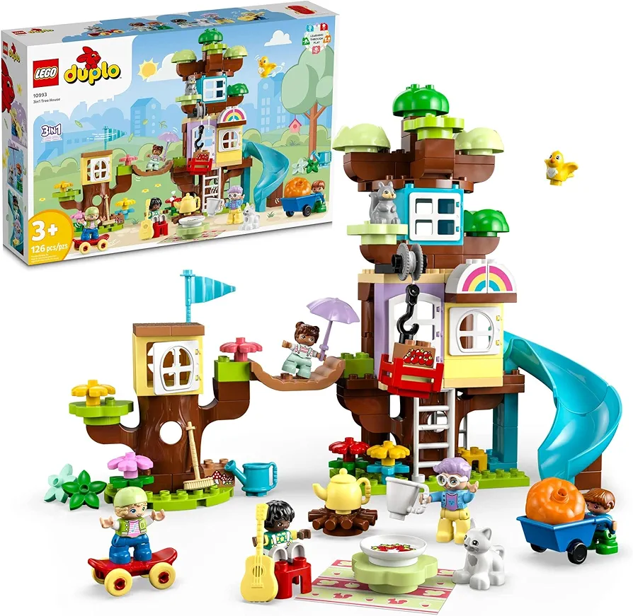 LEGO DUPLO 3in1 Tree House 10993 Creative Building Toy for Toddlers, includes 8 Figures for Teaching Social Skills, Playing Together and Group Play, Great Birthday Gift for Kids