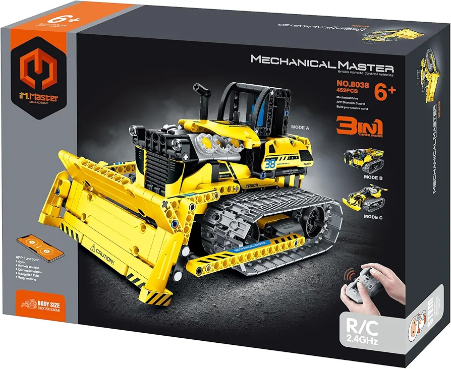 Mechanical Master - R/C 3-in-1: Crawler & Bulldozer -452pc- Bricks Model Vehicle, Remote Control, Building Blocks Activity Set