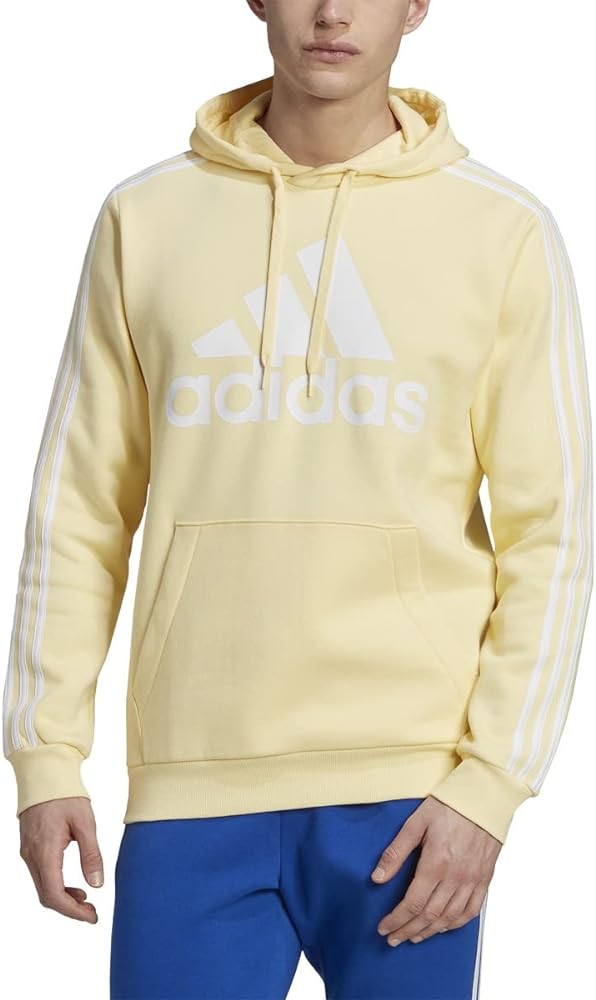 adidas Men's 3-Stripes Fleece Hooded SweatShirt, Almost Yellow-white, X-Large