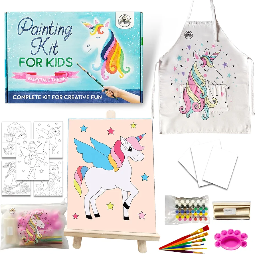 CRAFTBARN - Painting Kits for Kids Ages 4-8 | Craft Paint Set for Boys & Girls Ages 3-5 | Unicorn Princess Mermaid Theme Children’s Paint with Water Kit Ages 6-8 | DIY Art Activity