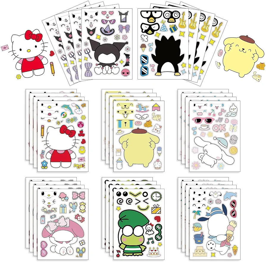 24 Sheets Make Your Own Cartoon Anime Stickers, Make a Face Stickers for Teens Girls Boys, Classroom Rewards, Anime Themed Art Craft Party Supplies (White)