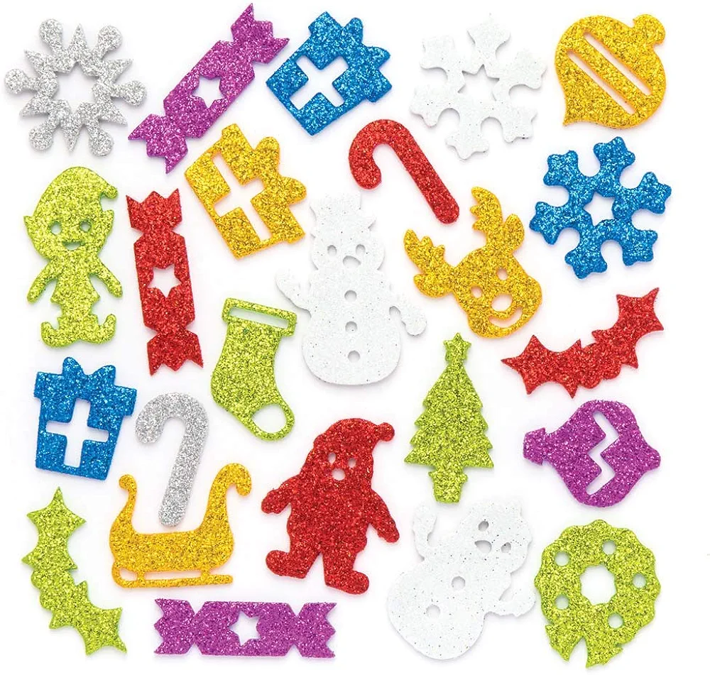 Baker Ross AR764 Christmas Glitter Foam Stickers - Pack of 120, for Kids' Christmas Crafts and Art Projects, Cards, Party Bags, and Ornaments